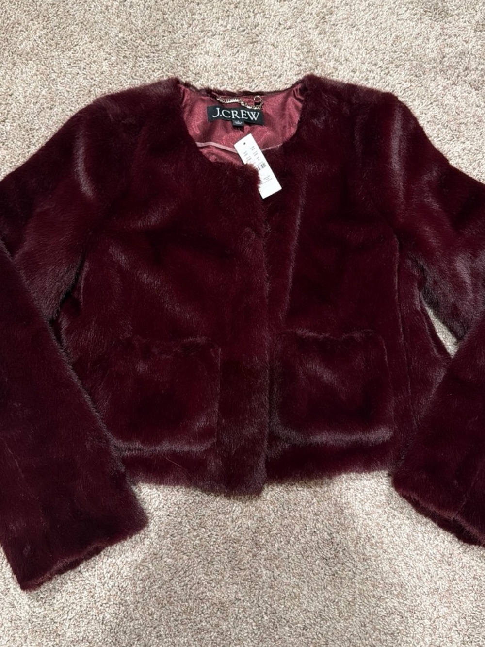 J. Crew P Faux Fur Lady Jacket Burgundy